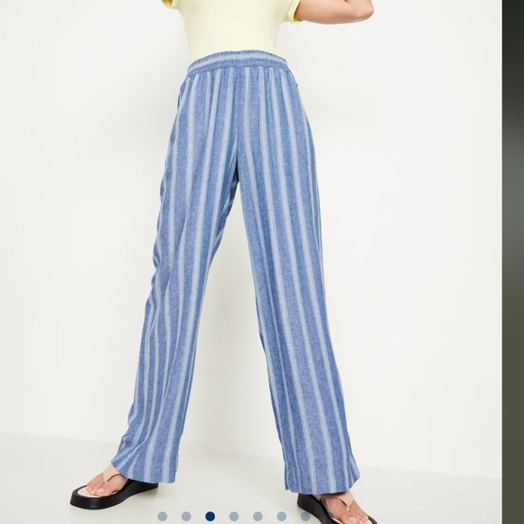 NWT OLD NAVY High-Waisted Linen-Blend Wide-Leg Pants Color:   Multi-Blue Stripe - Picture 3 of 7
